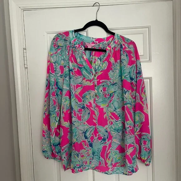 Lilly Pulitzer Elsa Top, Lobster In Love, Size L - Picture 2 of 3